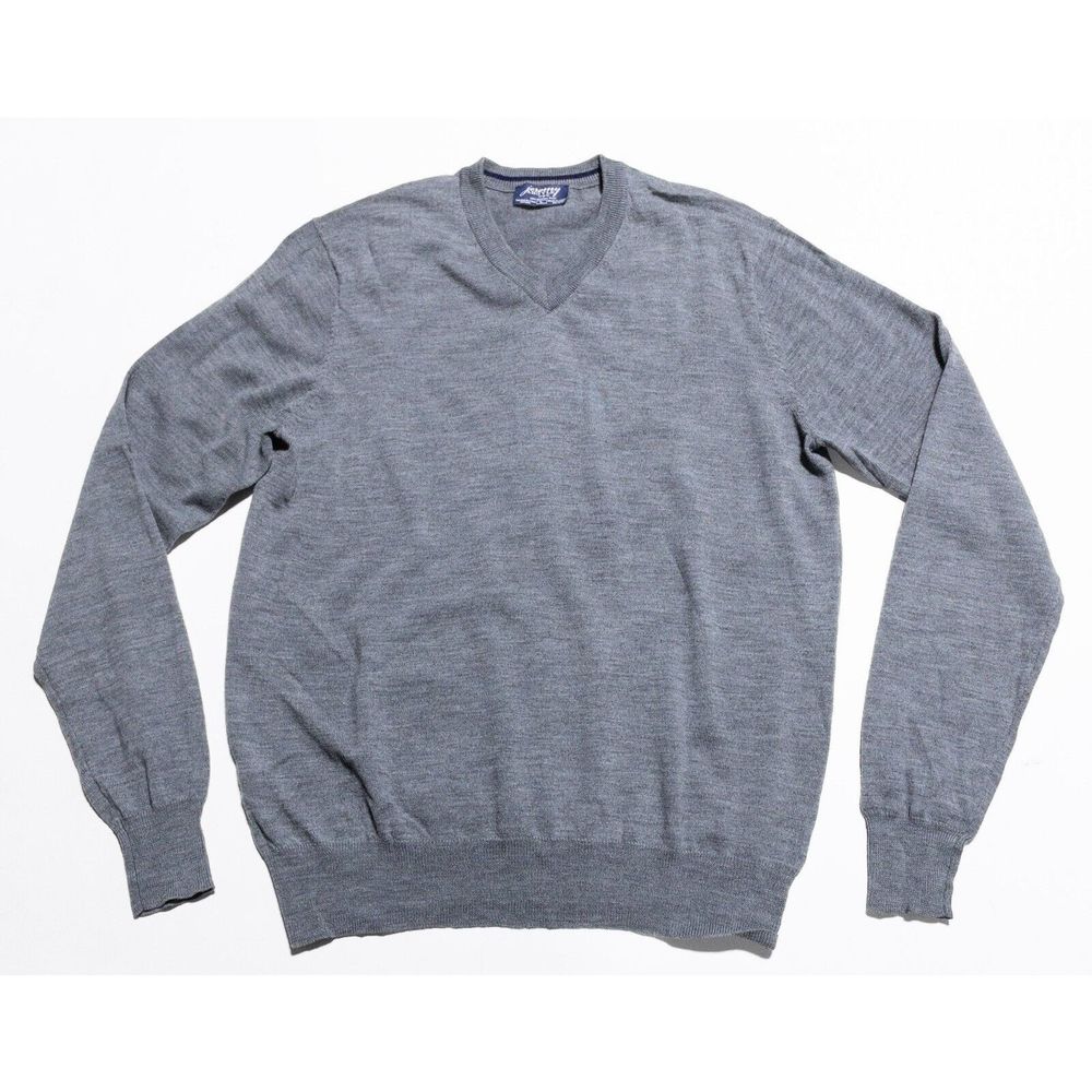 Jeremy Argyle Sweater Men's Large Merino Wool V-Neck Pullover Gray Knit